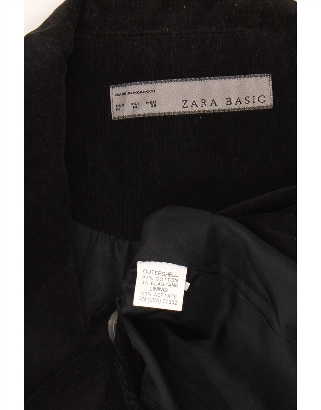 ZARA Womens Corduroy 1 Button Blazer Jacket UK 12 Medium Black Cotton Vintage Zara and Second-Hand Zara from Messina Hembry 