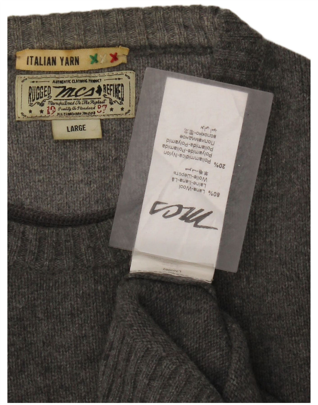 Marlboro Classics Herren-Pullover mit Rundhalsausschnitt, Größe L, graue Wolle