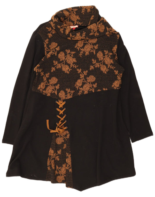 Joe Browns Damen-Rollkragen-A-Linien-Kleid, UK 18, XL, schwarze Baumwolle mit Blumenmuster