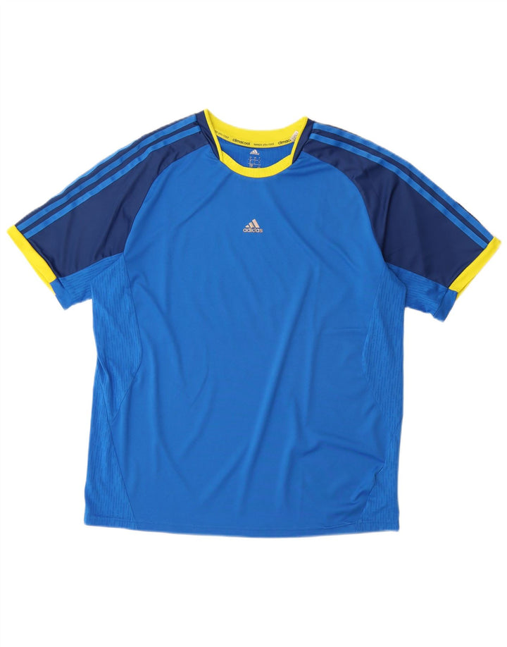 ADIDAS Herren Climacool T-Shirt Top, großes blaues Farbblock-Polyester