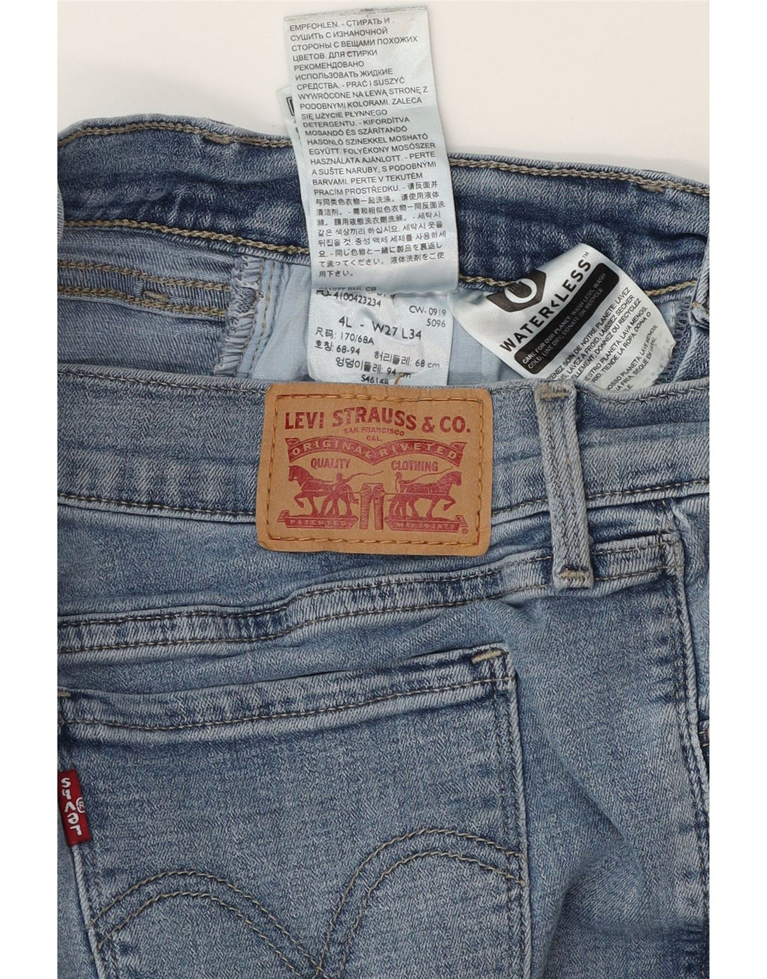 LEVI'S Damen 505 Straight Jeans US 4 Small W27 L34 Blaue Baumwolle