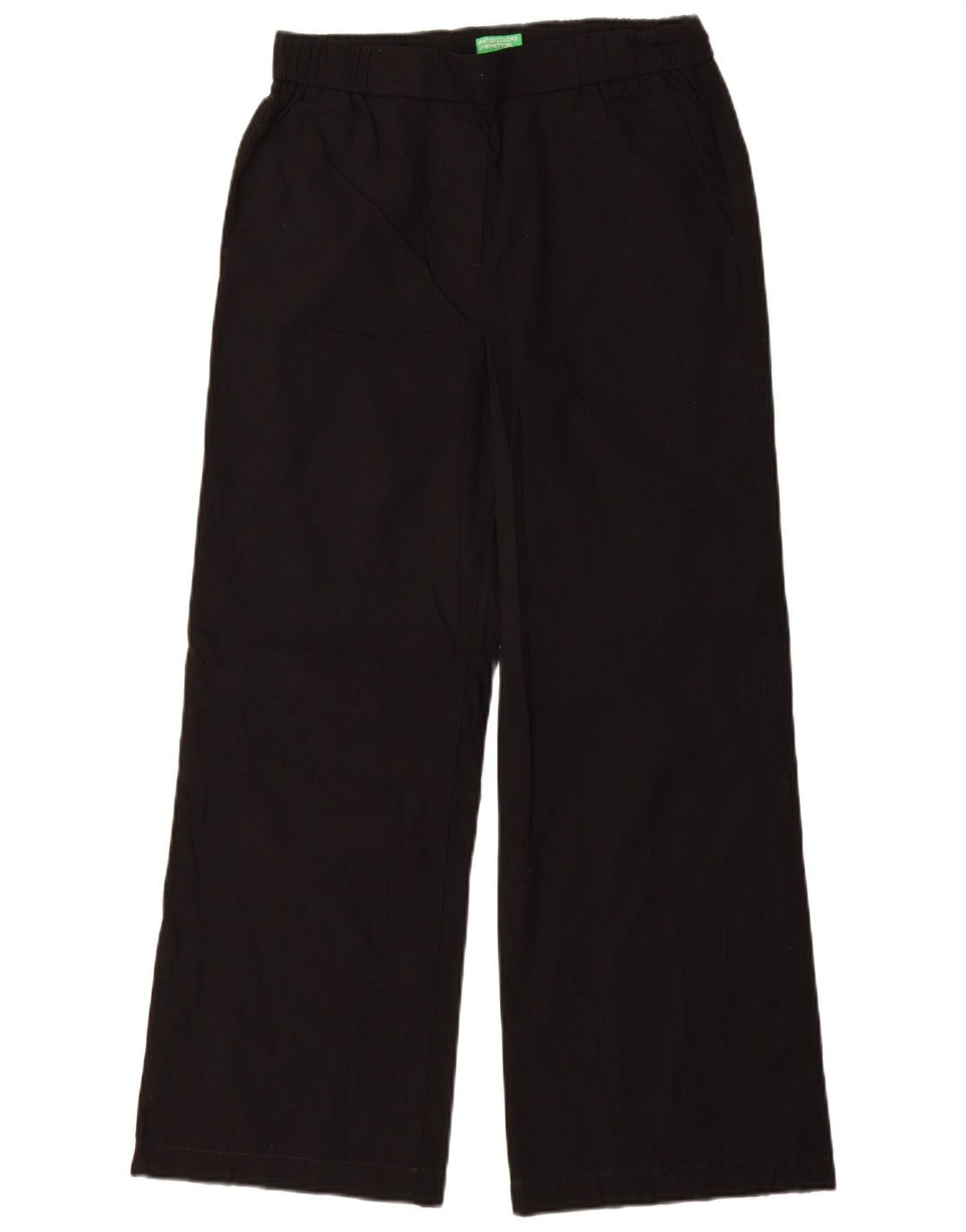 BENETTON Damen-Chinohose mit weitem Bein, klein, W26, L29, schwarze Baumwolle