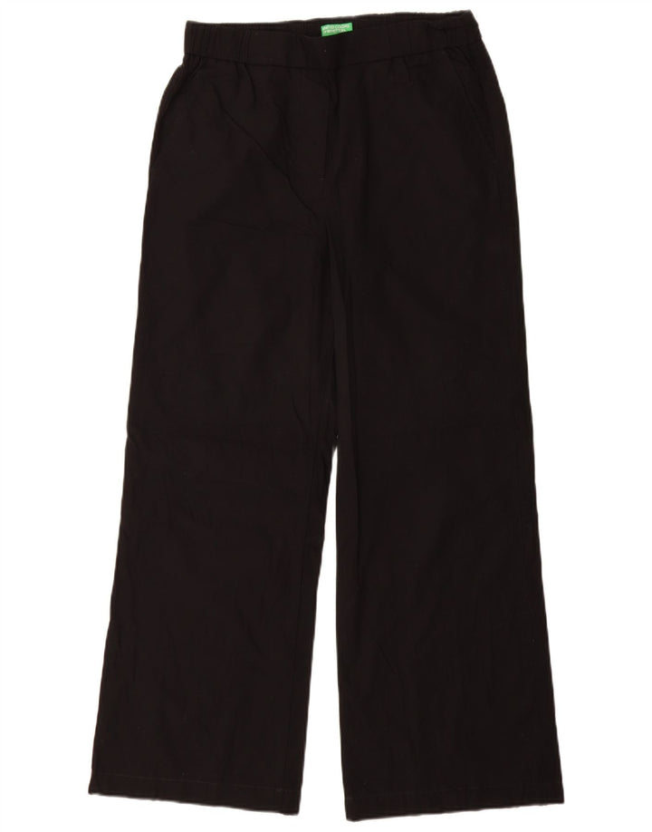 BENETTON Damen-Chinohose mit weitem Bein, klein, W26, L29, schwarze Baumwolle
