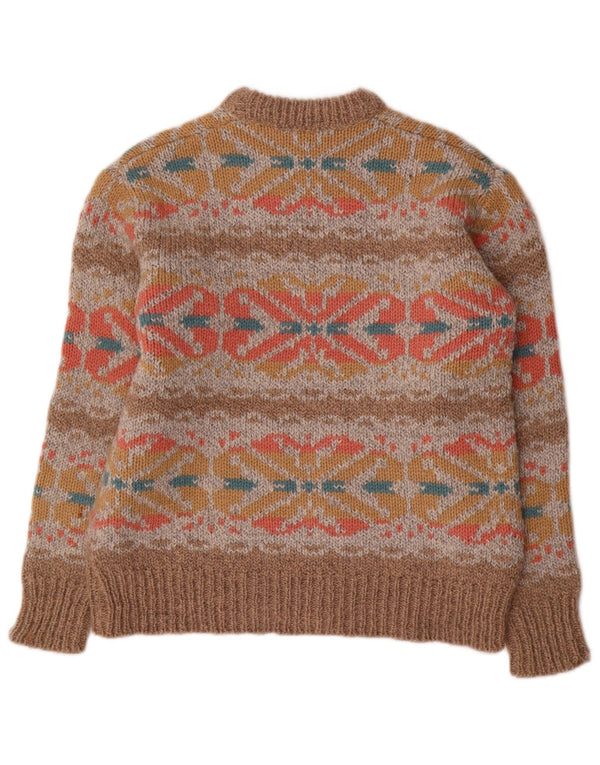 Vintage Damen Rundhalspullover Pullover UK 14 Groß Braun Fair Isle
