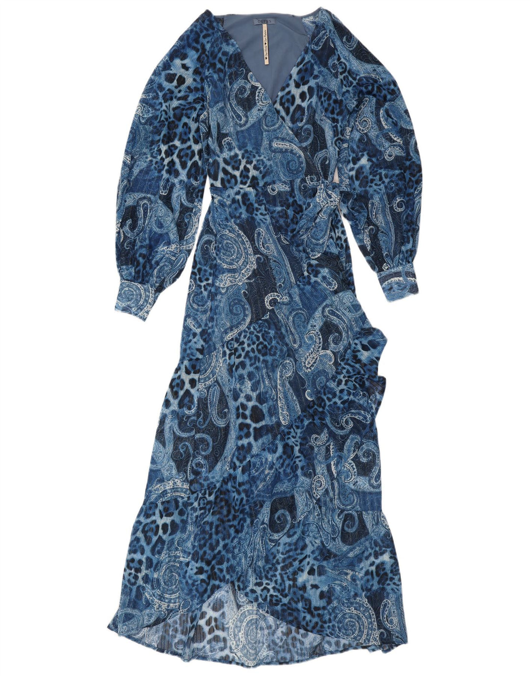 GUESS Damen Asymmetrisches Wickelkleid UK 10 Kleines blaues Paisley-Polyester