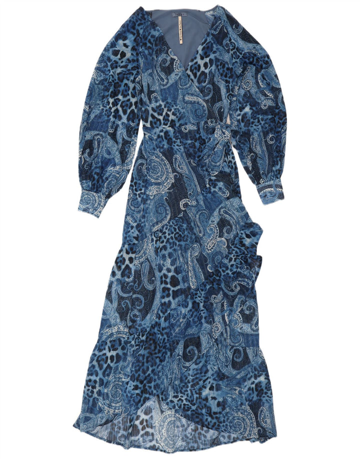 GUESS Damen Asymmetrisches Wickelkleid UK 10 Kleines blaues Paisley-Polyester