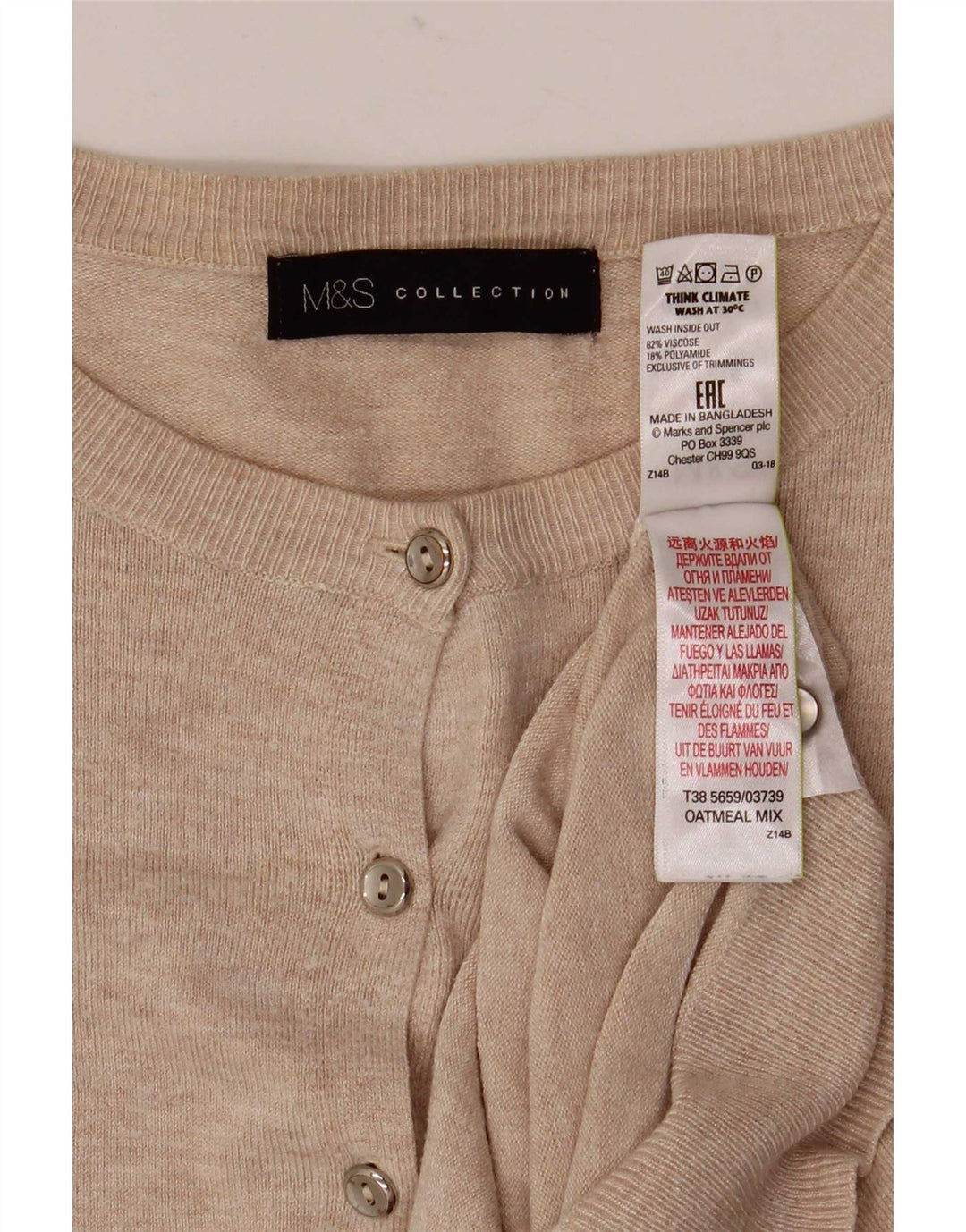 Marks & Spencer Damen Strickjacke Pullover UK 10 Small Beige Viskose
