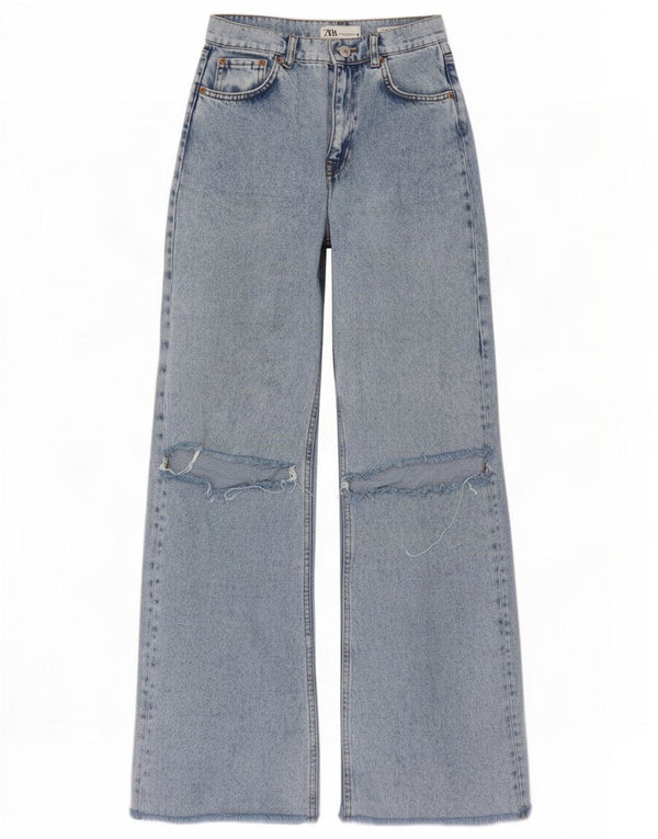 Zara Damen High Waist Distressed Wide Leg Jeans EU 36 XS W26 L32 Blau 90er Jahre