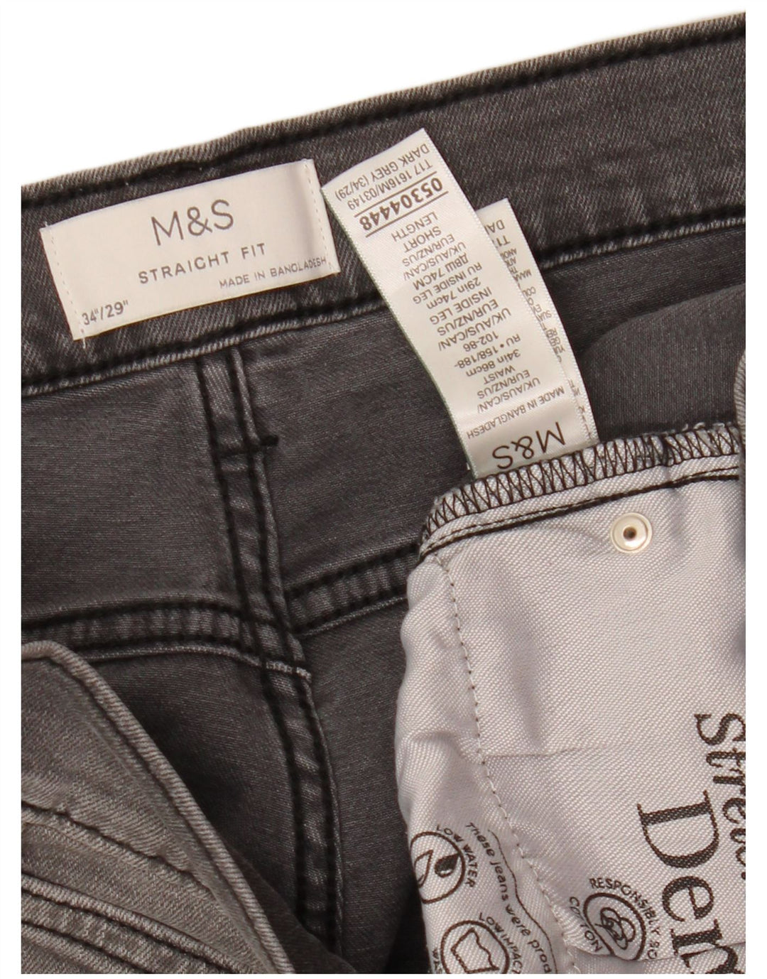 MARKS & SPENCER Herren Straight Jeans W34 L29 Graue Baumwolle