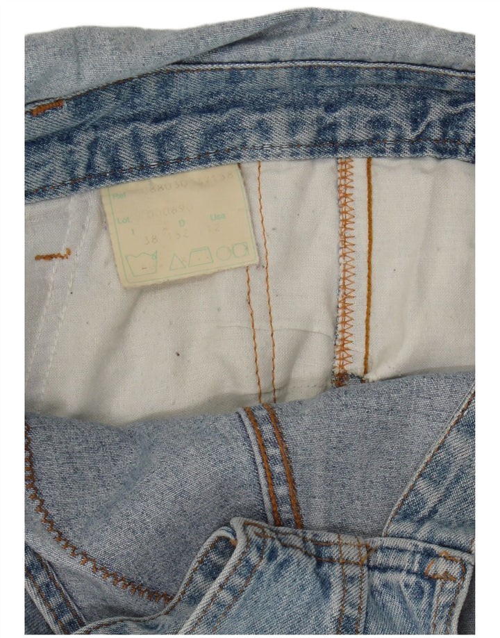 Vintage Damen Latzhose mit gerader Grafik und gerader Jeans, EU 38, mittelblaue Baumwolle