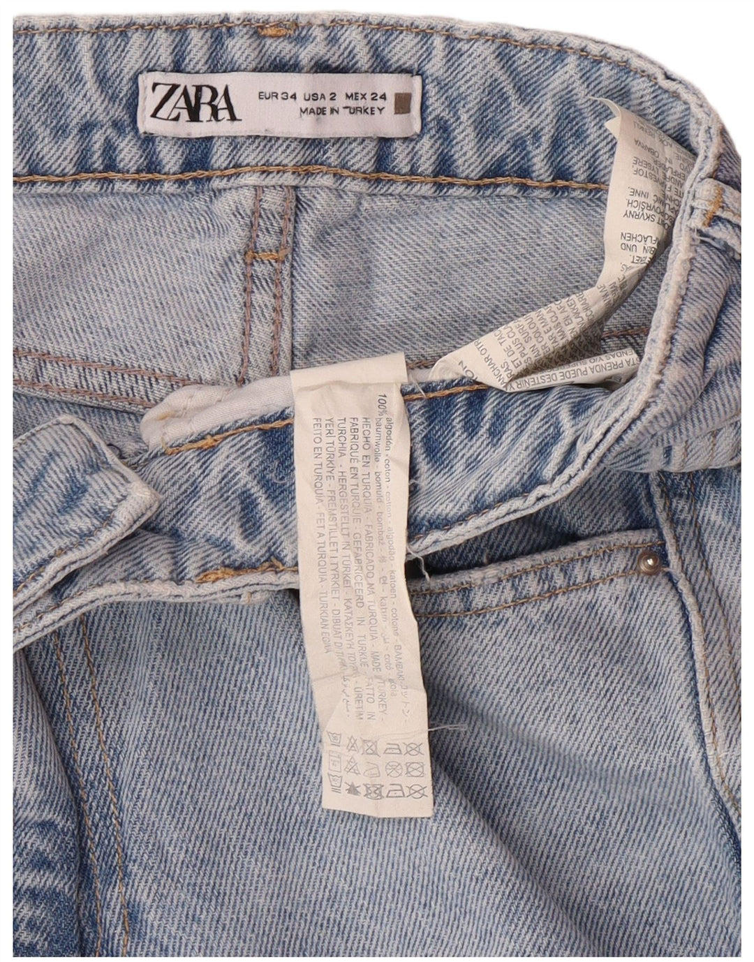 Zara Damen-Jeans mit hoher Taille, gerade, EU 34, 2XS, W24, L27, Blau, Baumwolle, klassisch