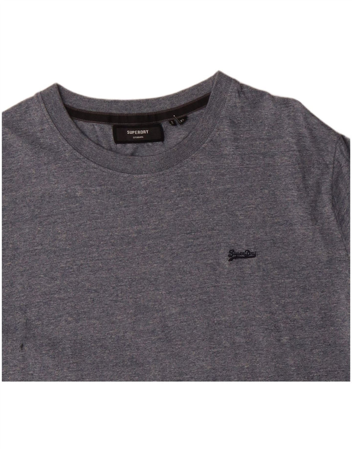 SUPERDRY Herren-T-Shirt-Oberteil XL aus blau melierter Baumwolle