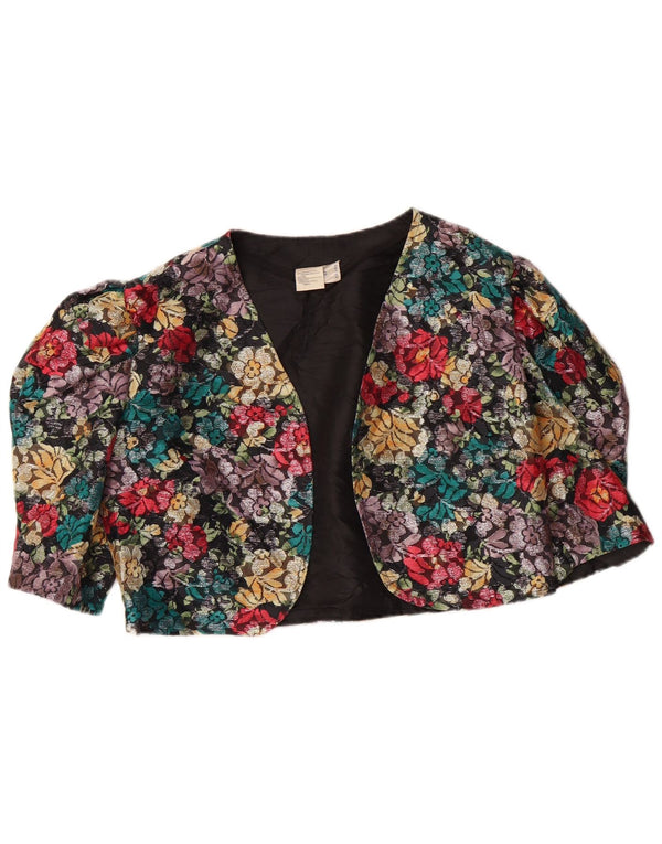 VINTAGE Bolerojacke mit 3/4-Ärmeln für Damen, UK 14, mittelgroß, mehrfarbig, mit Blumenmuster