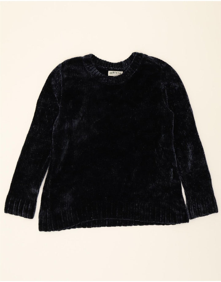 ORVIS Womens Crew Neck Jumper Sweater UK 16 Large Navy Blue Polyester Vintage Orvis and Second-Hand Orvis from Messina Hembry 