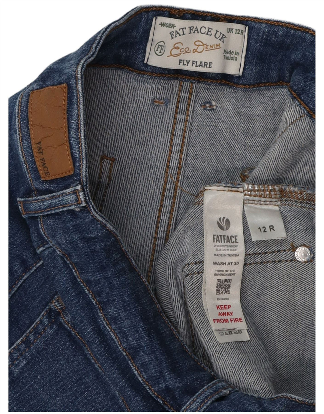 FAT FACE Damen Fly Flared Jeans UK 12 Medium W30 L30 Blaue Baumwolle