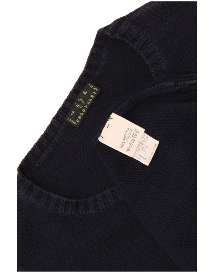 Fred Perry Herren-Pullover mit Rundhalsausschnitt, groß, marineblaue Baumwolle