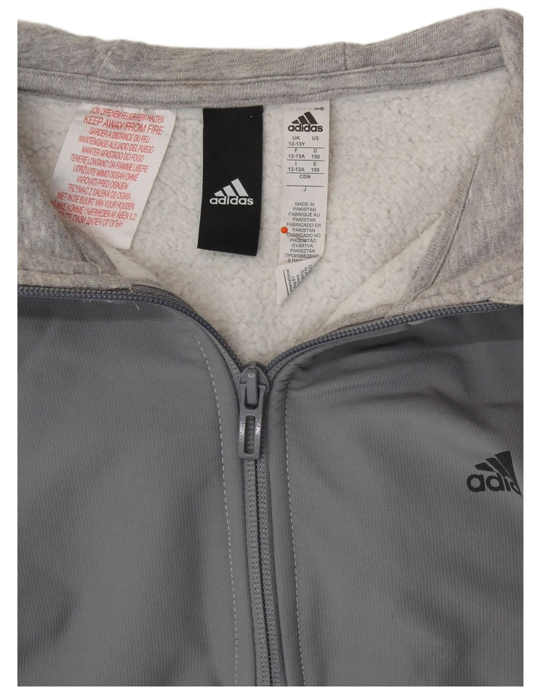 ADIDAS Kapuzenpullover mit Reißverschluss für Jungen, 12–13 Jahre, Grau, Farbblock