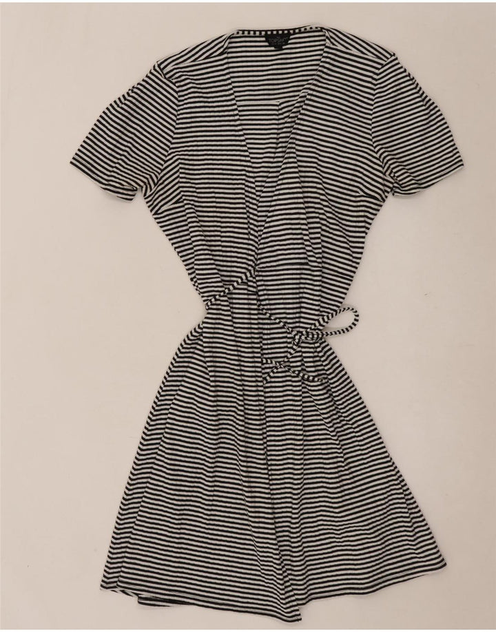 Topshop Damen Wickelkleid UK 10 Small Schwarz gestreift Polyester