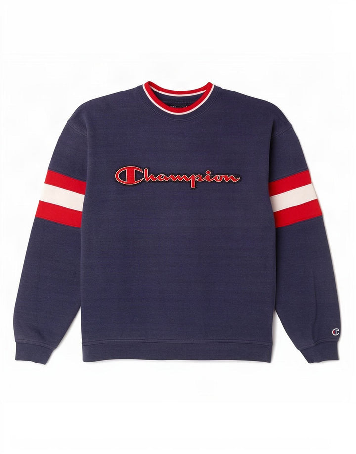 Champion Herren-Sweatshirt mit Grafik, mittelgroß, marineblau, Colourblock-Baumwolle
