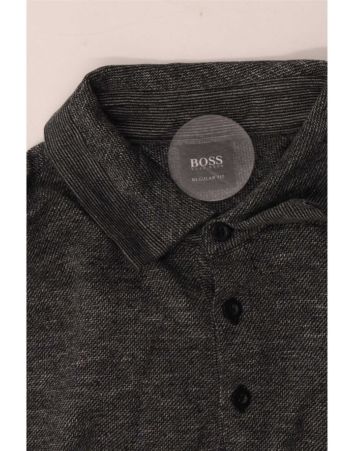 Hugo Boss Herren-Rugby-Poloshirt in normaler Passform, Mittelgrau meliert