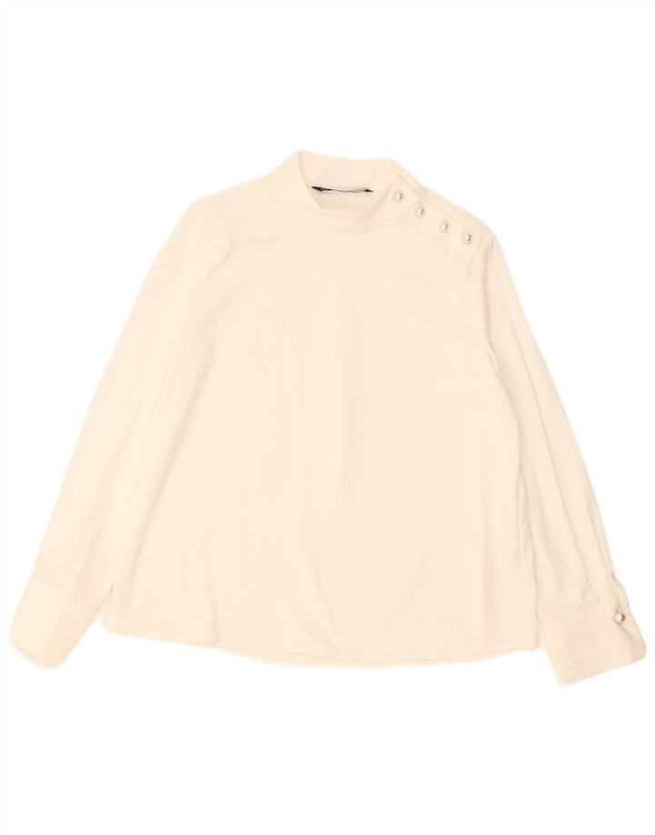 Zara Damen-Blusenoberteil, langärmelig, normal, UK-Größe 44, Größe L, Weiß, Polyester