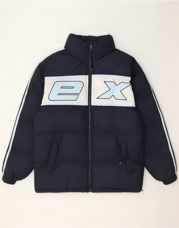 Vintage Mens Loose Fit Graphic Padded Jacket UK 36 Small Navy Blue