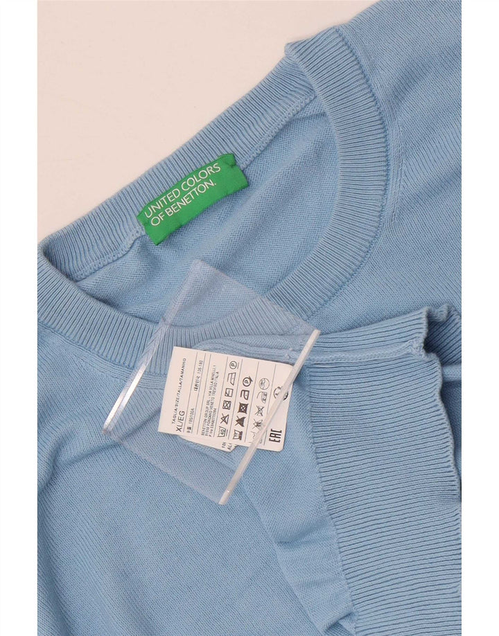 Benetton Herren-Pullover mit Rundhalsausschnitt, XL, blaue Baumwolle