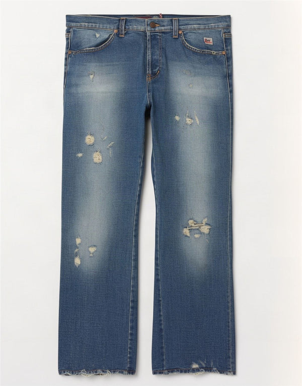Roy Rogers Damen Distressed Bootcut Jeans W34 L32 Blaue Baumwolle
