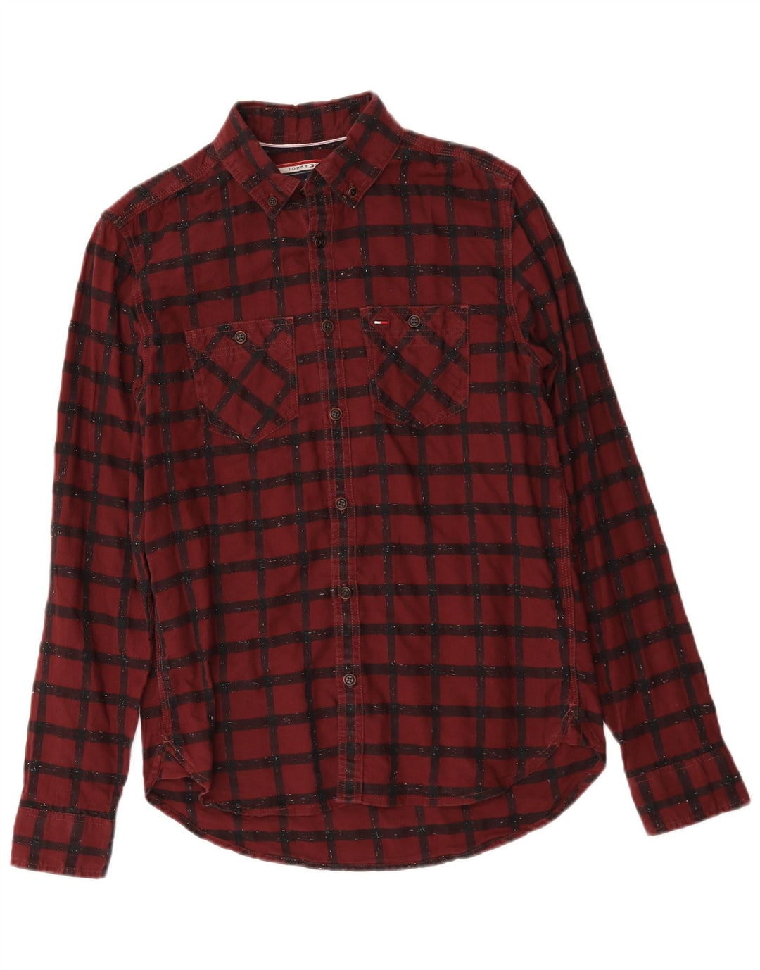 Tommy Hilfiger Herren-Flanellhemd, klein, Burgunderrot, kariert, Baumwolle