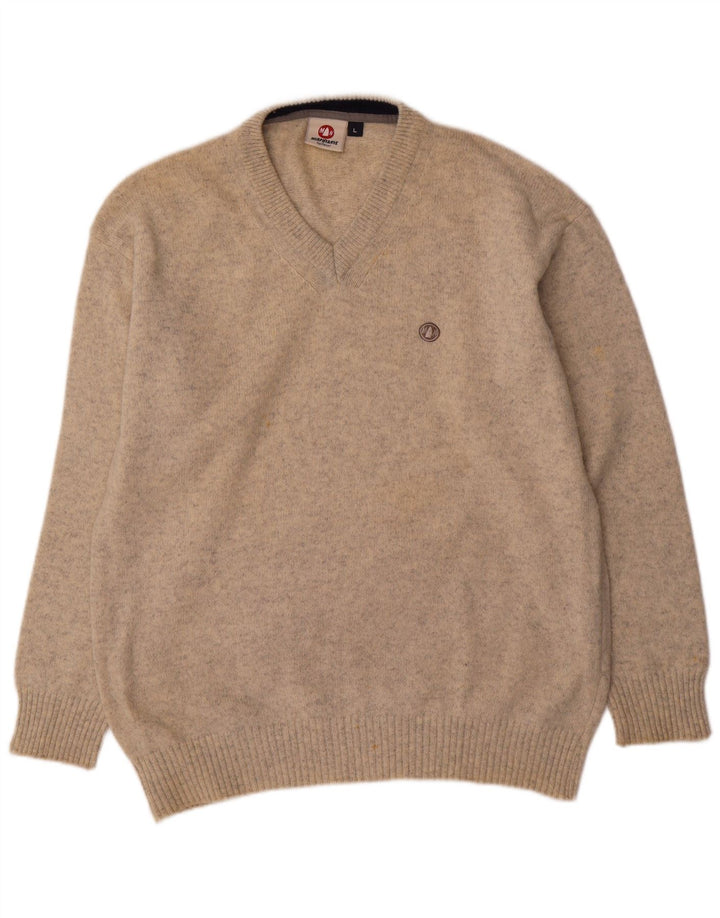 Murphy & Nye Herren-Pullover mit V-Ausschnitt, groß, beige gesprenkelte Wolle
