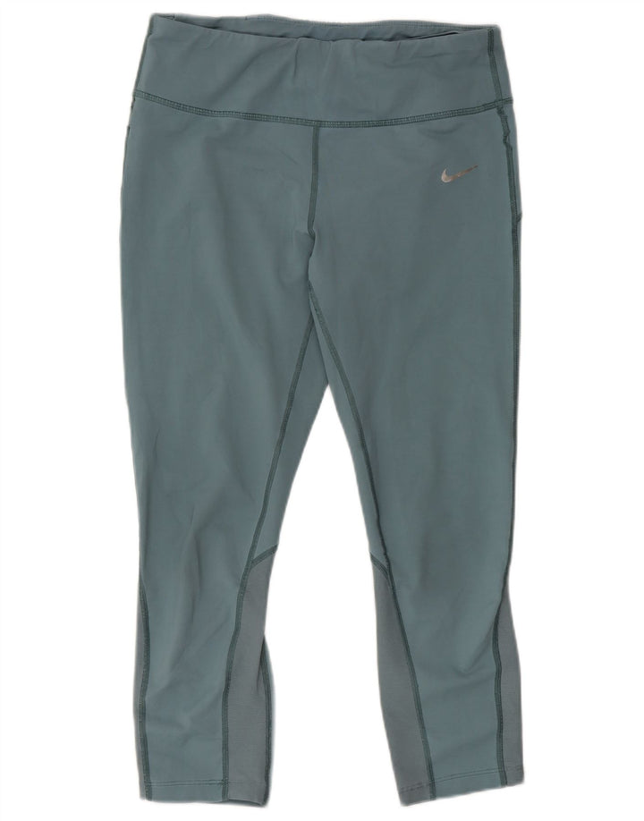 Nike Damen Dri Fit Capri Leggings UK 12 Mittelblaue Baumwolle