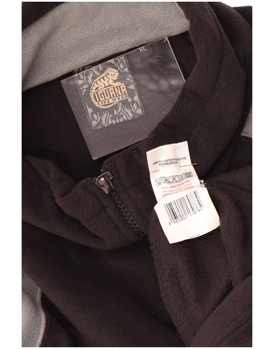 IGUANA Herren-Fleecepullover mit Reißverschluss am Hals, XL, schwarzes Farbblock-Polyester