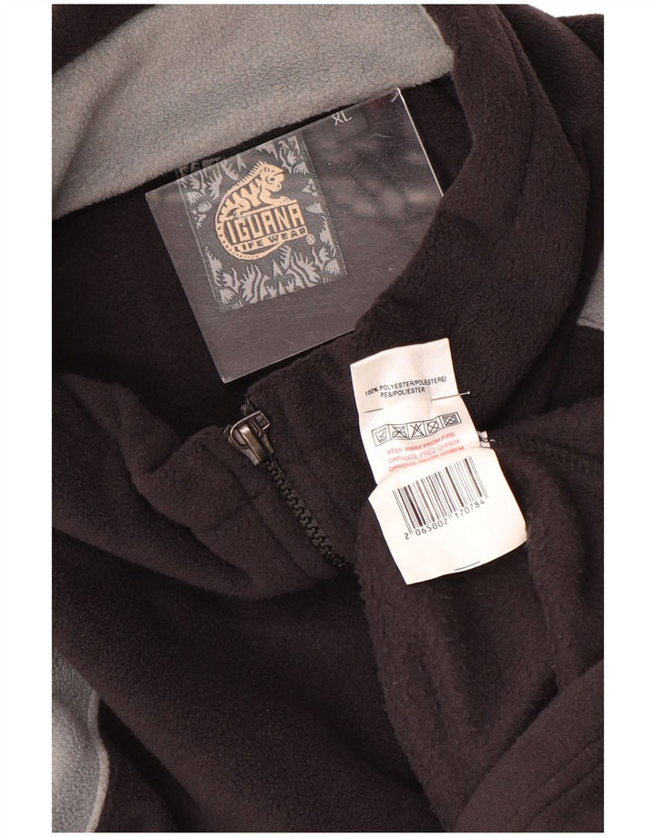 IGUANA Herren-Fleecepullover mit Reißverschluss am Hals, XL, schwarzes Farbblock-Polyester
