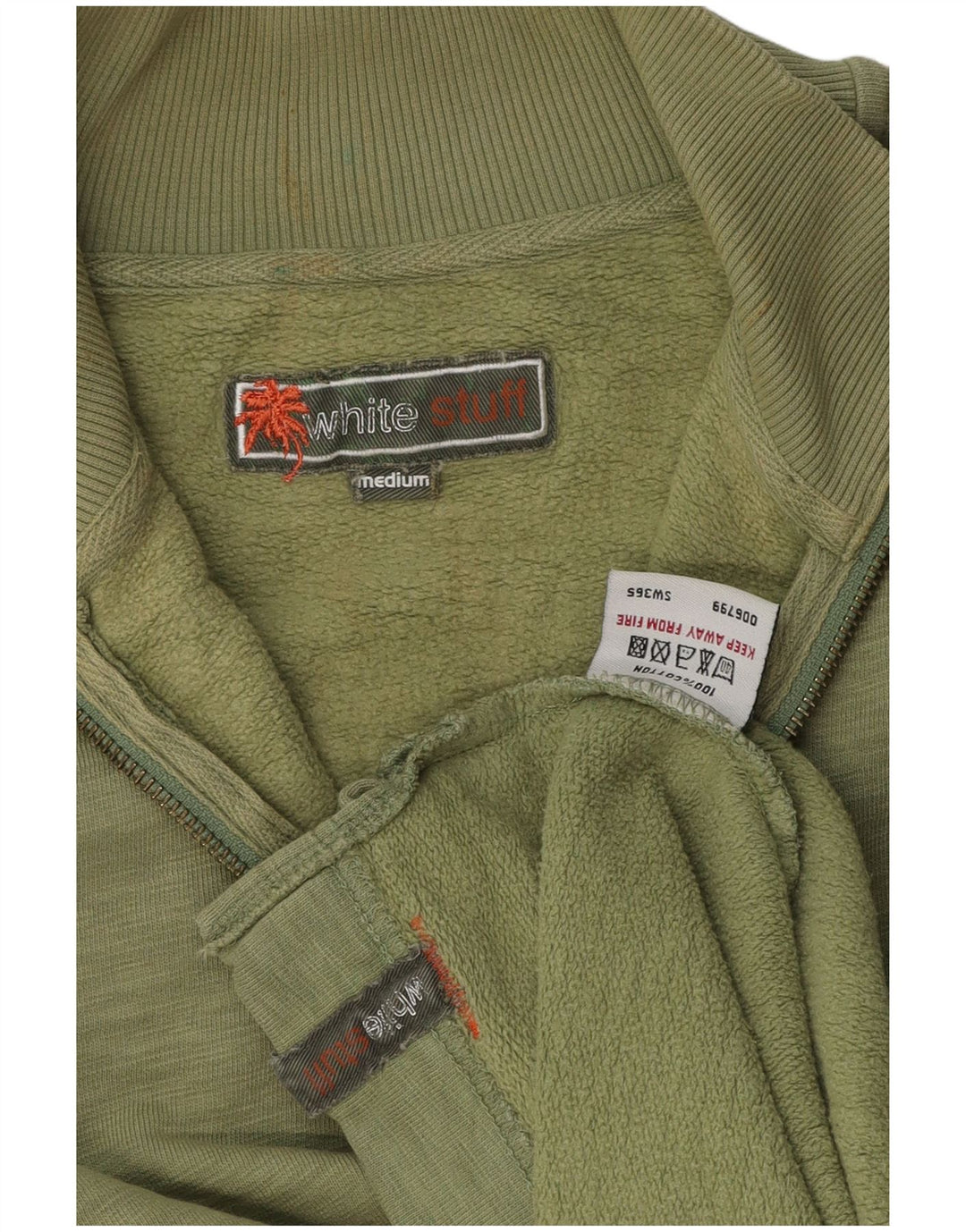 White Stuff Herren-Sweatshirt mit Reißverschluss am Hals, Mittelgrün gefleckte Baumwolle