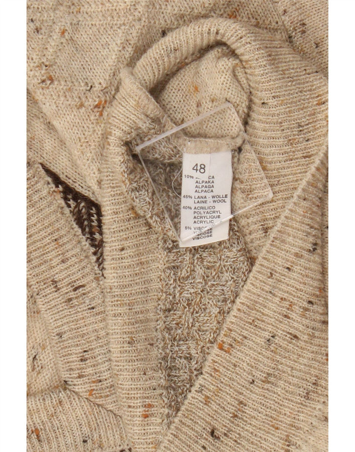 Vintage Herren Pullover mit V-Ausschnitt IT 48 Mittelbeige Colourblock-Wolle