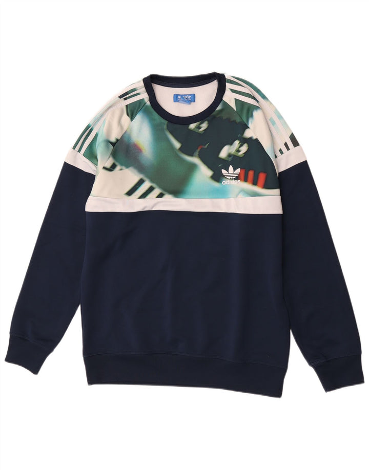 Adidas Herren-Sweatshirt-Pullover, mittleres marineblaues Farbblock-Polyester