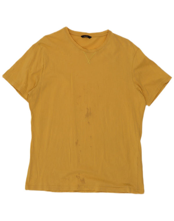 Massimo Dutti Mens T-Shirt Top Large Yellow Cotton
