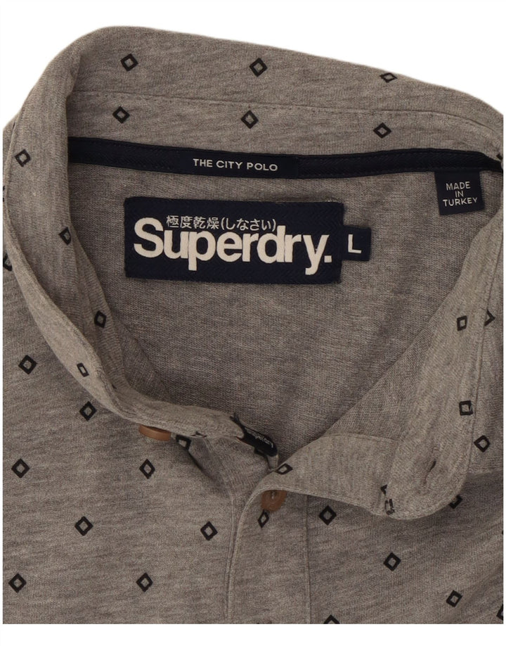 SUPERDRY Mens Polo Shirt Large Grey Geometric Cotton Vintage Superdry and Second-Hand Superdry from Messina Hembry 