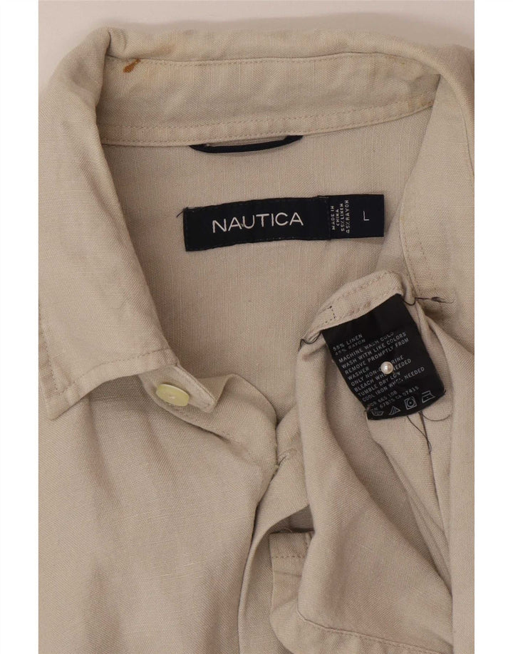 Nautica Herren-Kurzarmhemd, groß, graues Leinen