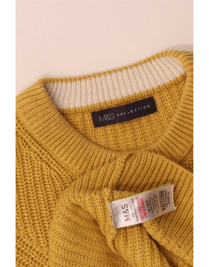 Marks & Spencer Herren-Pullover mit Rundhalsausschnitt, groß, gelbe Baumwolle