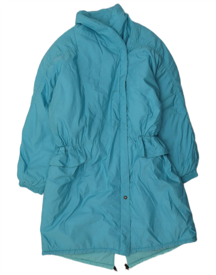 Vintage Damen Übergroßer gepolsterter Mantel IT 38 XS Blaues Polyamid