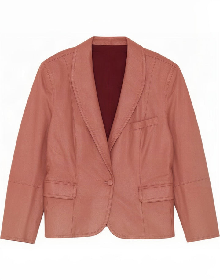 Vintage Damen 1 Knopf Leder Blazer Jacke IT 44 Mittelrosa