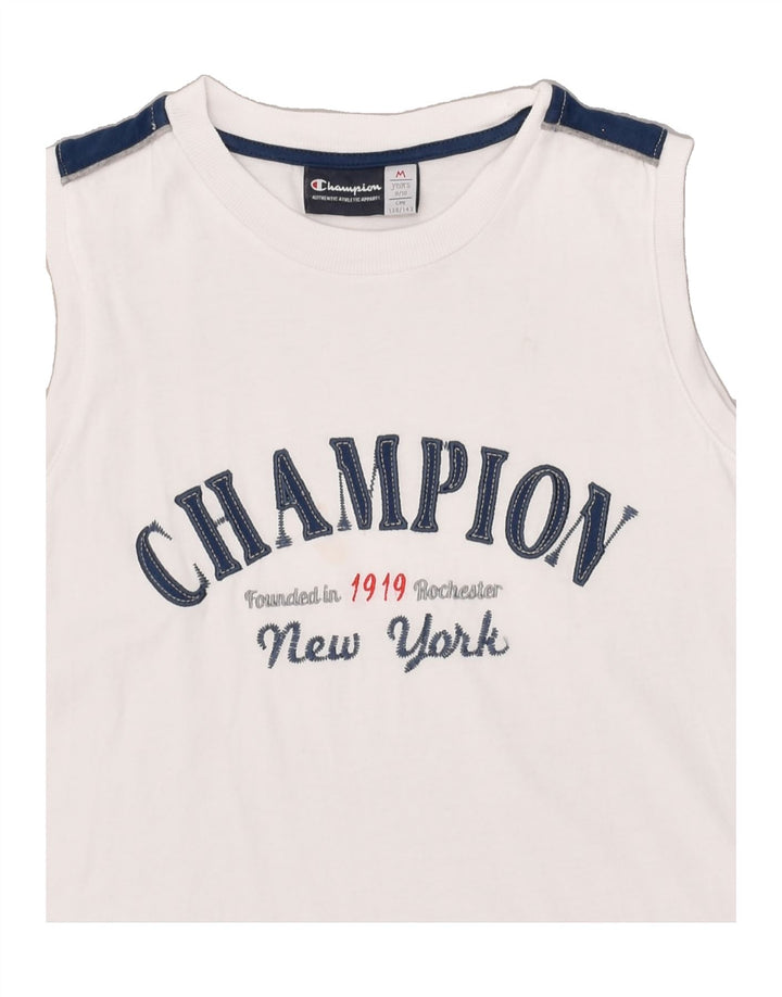 CHAMPION Boys Graphic Vest Top 9-10 Years Medium White | Vintage Champion | Thrift | Second-Hand Champion | Used Clothing | Messina Hembry 