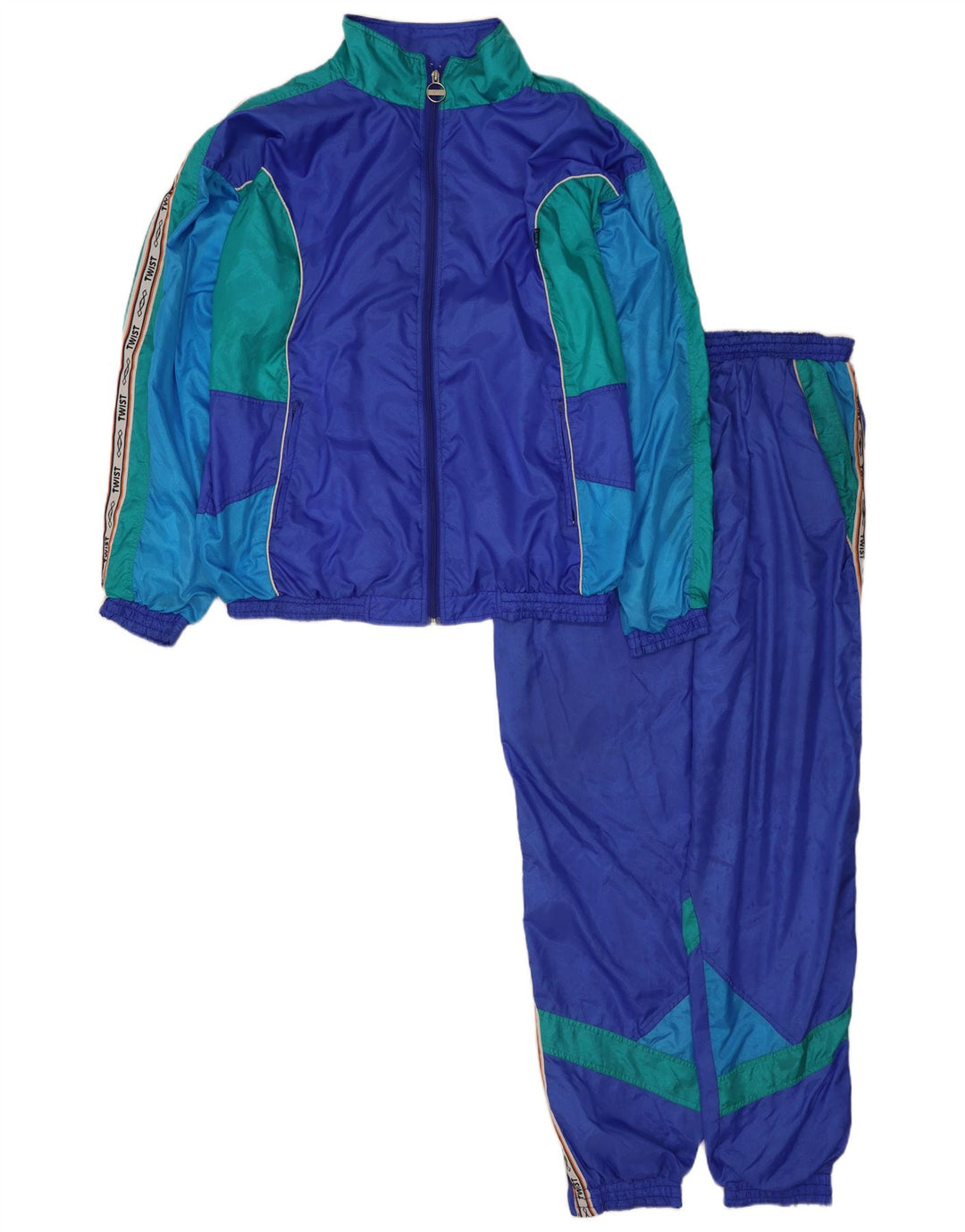 Vintage Herren-Trainingsanzug mit Grafik, groß, blau, Colourblock-Polyamid