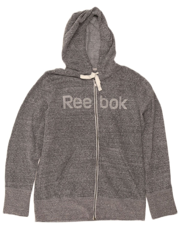 Reebok Womens Graphic Zip Hoodie Pullover UK 14 Große grau gefleckte Baumwolle