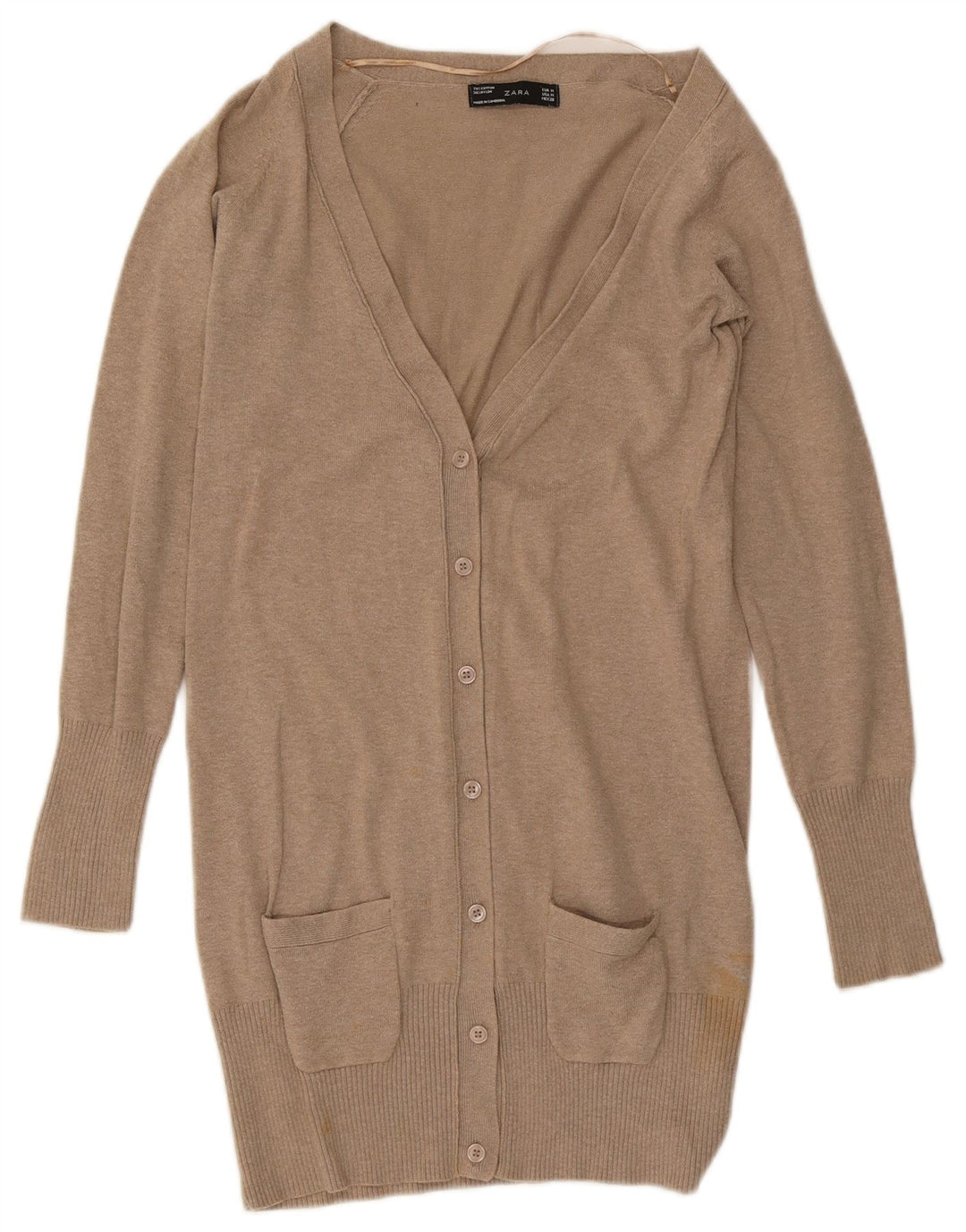 Zara Damen Longline-Cardigan-Pullover UK 12 Mittelbeige Baumwolle