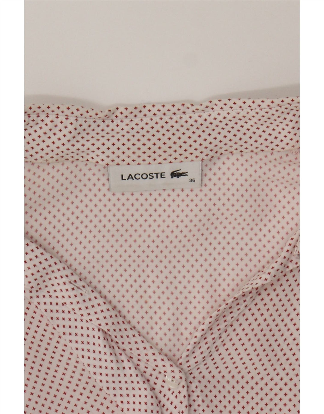 LACOSTE Womens Abstract Pattern Shirt Size 36 Small Red Viscose Vintage Lacoste and Second-Hand Lacoste from Messina Hembry 