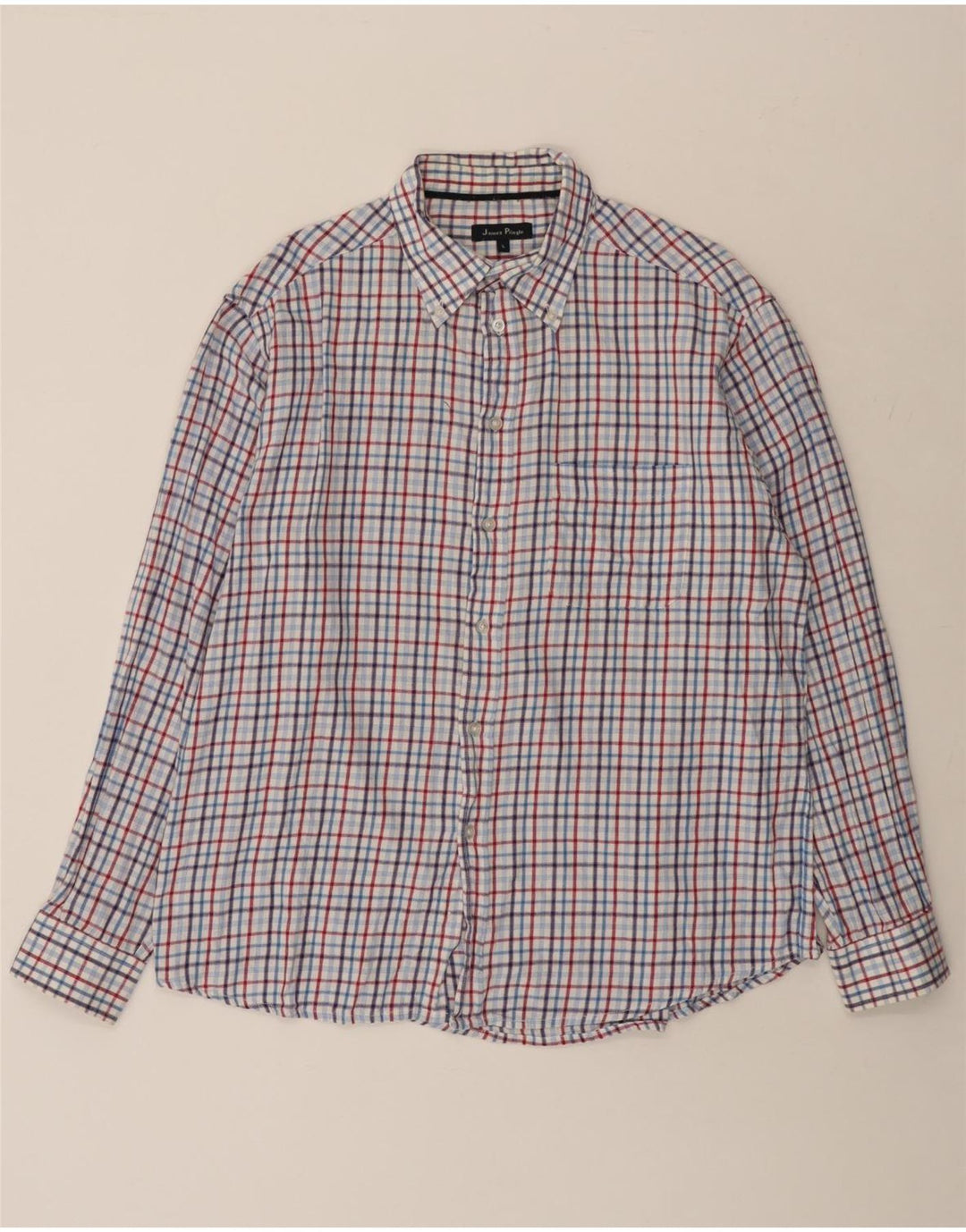 JAMES PRINGLE Herren-Flanellhemd, groß, blau kariert, Baumwolle