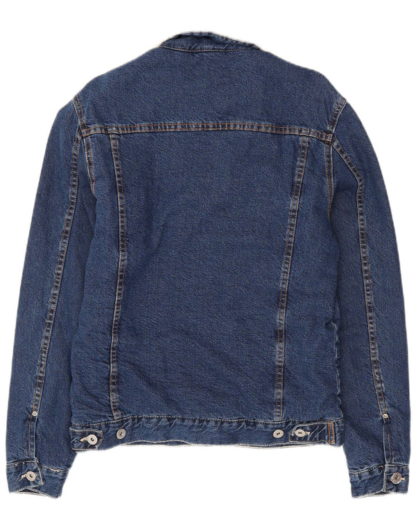 ZARA Herren Sherpa Jeansjacke UK 40 Große marineblaue Baumwolle