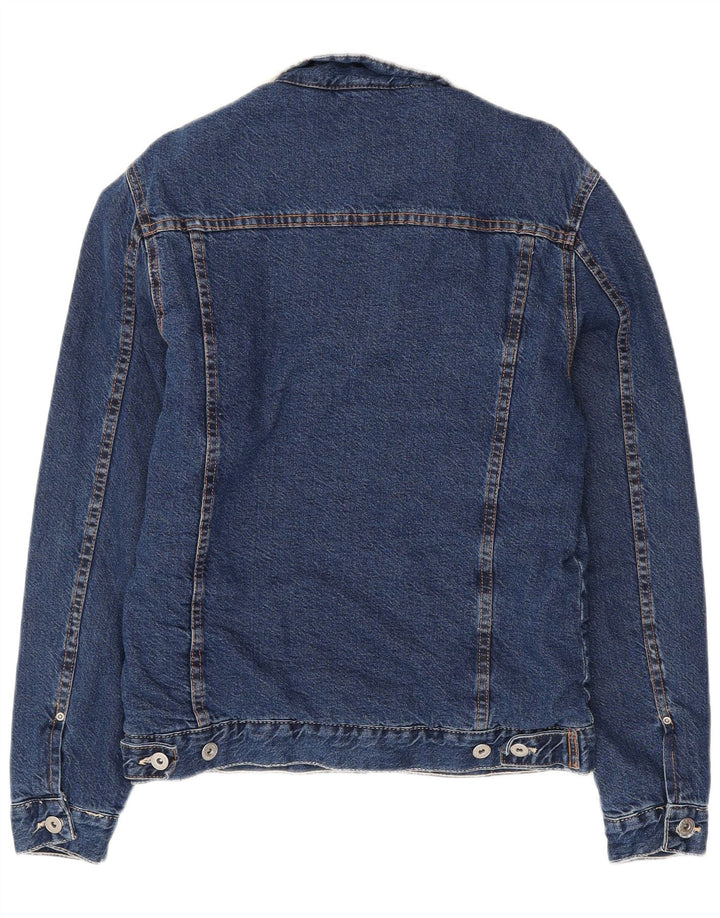 ZARA Herren Sherpa Jeansjacke UK 40 Große marineblaue Baumwolle